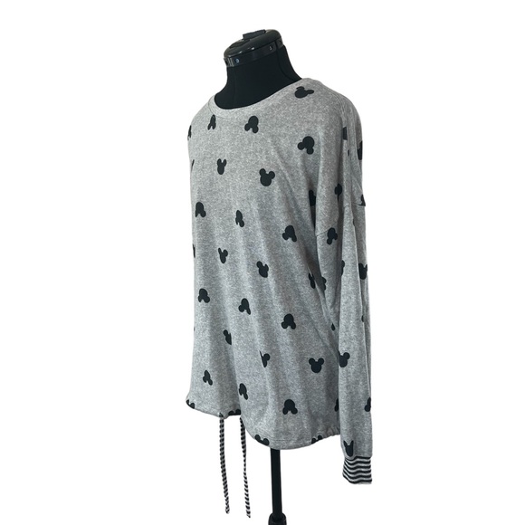 Disney Gray Mickey Mouse All Over Drawstring Bottom Lightweight Sweater Size M - Picture 3 of 7